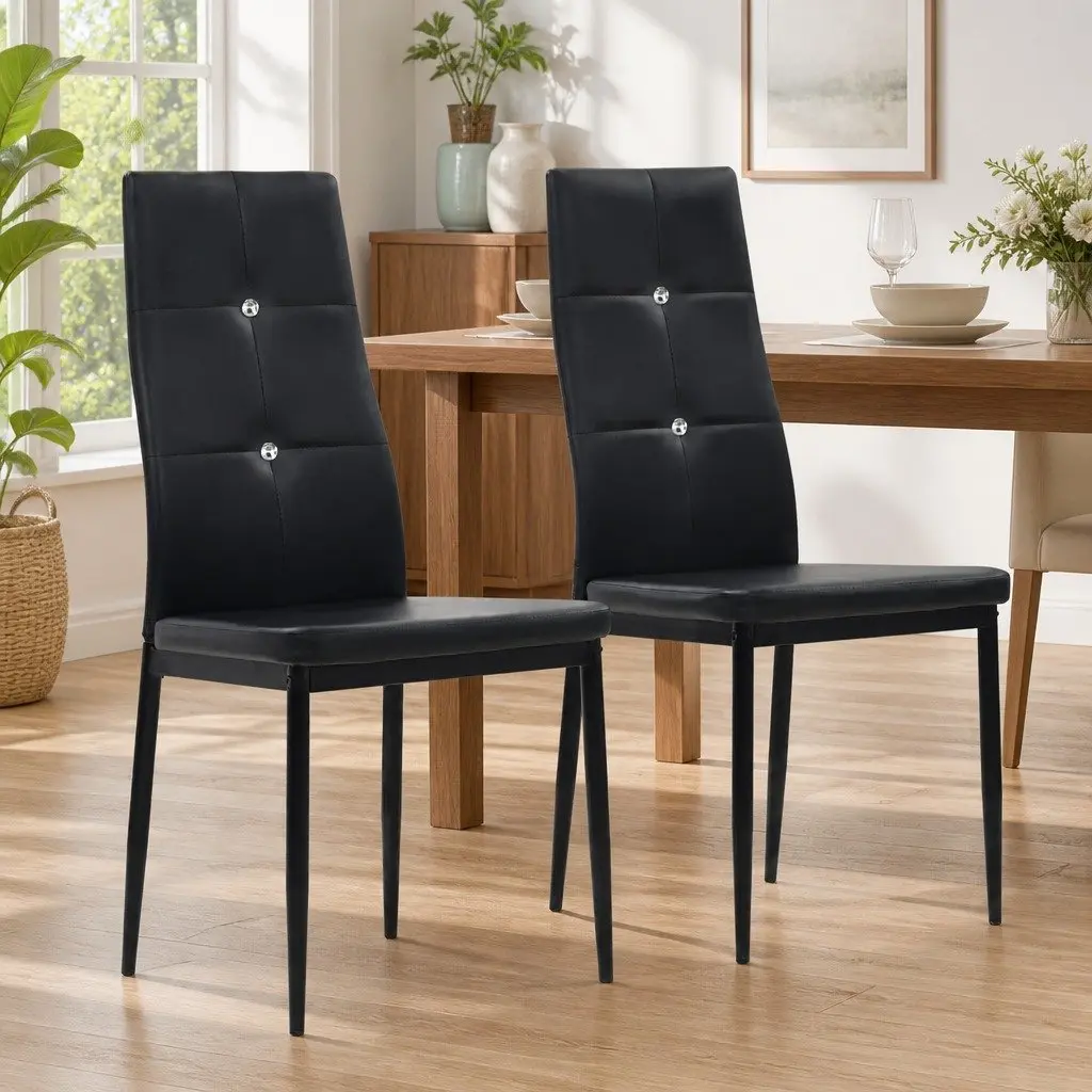 Dining Chairs 2 pcs Black Faux Leather Kitchen Room Furniture Modern Design