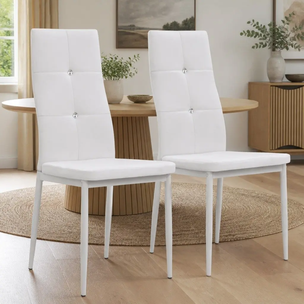 Dining Chairs for Kitchen 2 Piece White Faux Leather Padded Backrest