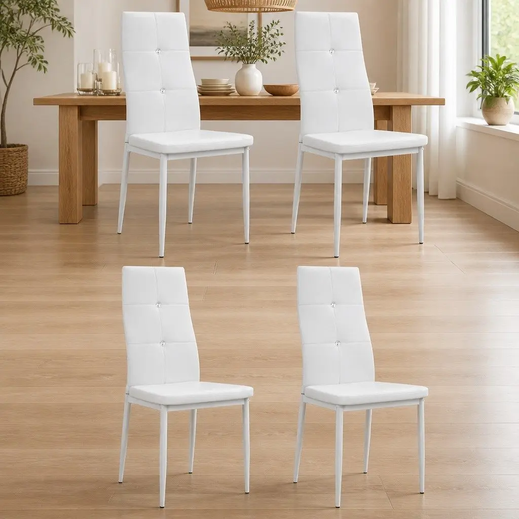 4 White Faux Leather Dining Chairs