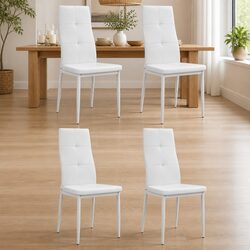 Specifications for 4 White Faux Leather Dining Chairs