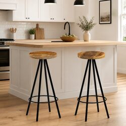 Industrial Style Bar Stools 2 Pcs with Mango Wood Seats