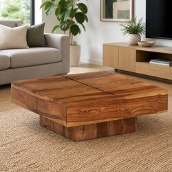 Dimensions & Details: Acacia Wood Coffee Table 80x80x30 cm