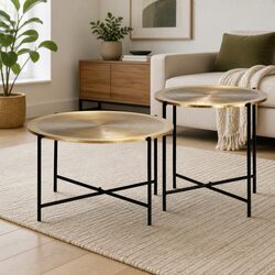 End Table Set - 2 Pieces, Steel Legs, Gold MDF Top