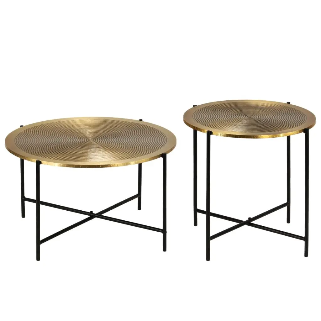 End Table Set 2 Pieces Gold MDF Tabletop Steel Legs Industrial Style Side Tables