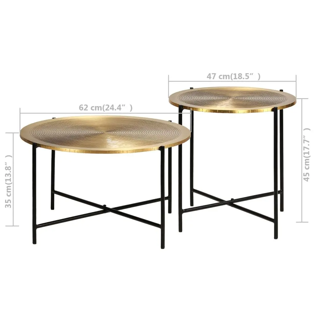 End Table Set 2 Pieces Gold MDF Tabletop Steel Legs Industrial Style Side Tables