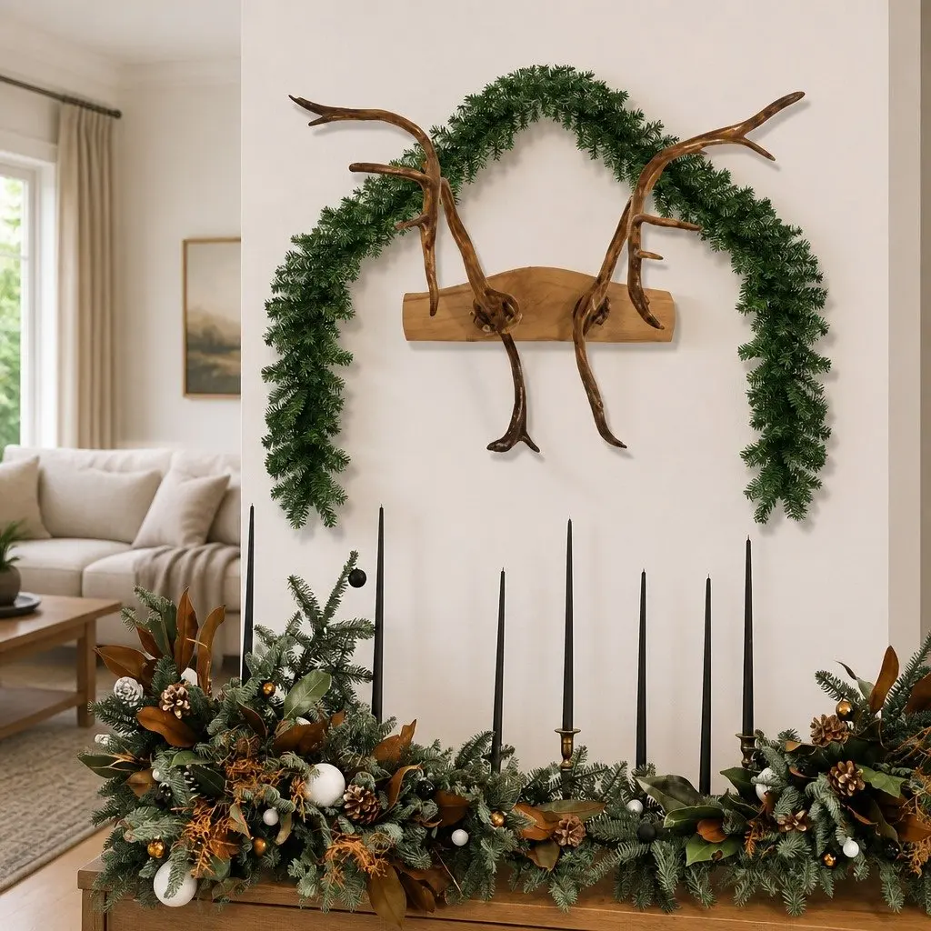 Christmas Garland Green PVC 10m Decoration Banister Ceiling Fireplace Windows
