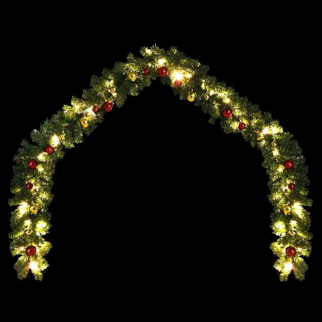 Christmas Garland Decoration for Home 10m Green with Baubles and LED Lights