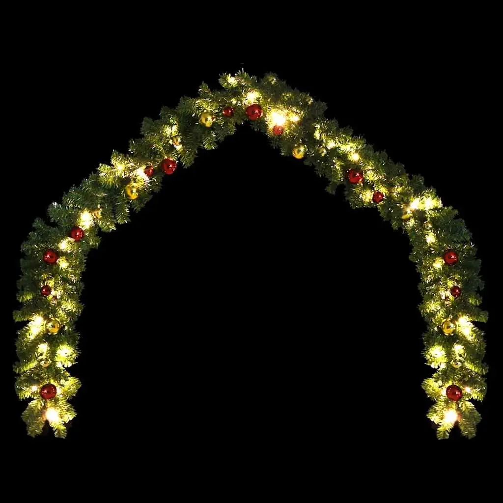 Christmas Garland 20m Green for Banister Fireplace with Baubles and LED Lights