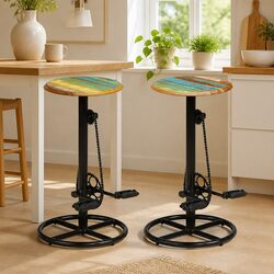 Bar Stools 2 pcs Solid Reclaimed Wood Brown Kitchen Dining Room Chairs Set