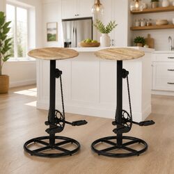 Bar Stools Set of 2 Solid Mango Wood Kitchen Dining Chair Footrest Industrial