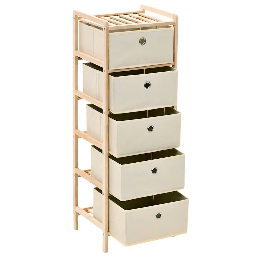 Storage Rack with 5 Fabric Baskets Cedar Wood Home Organizer Beige
