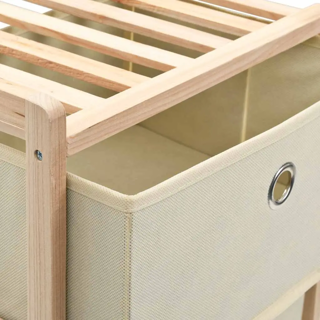 Storage Rack with 5 Fabric Baskets Cedar Wood Home Organizer Beige