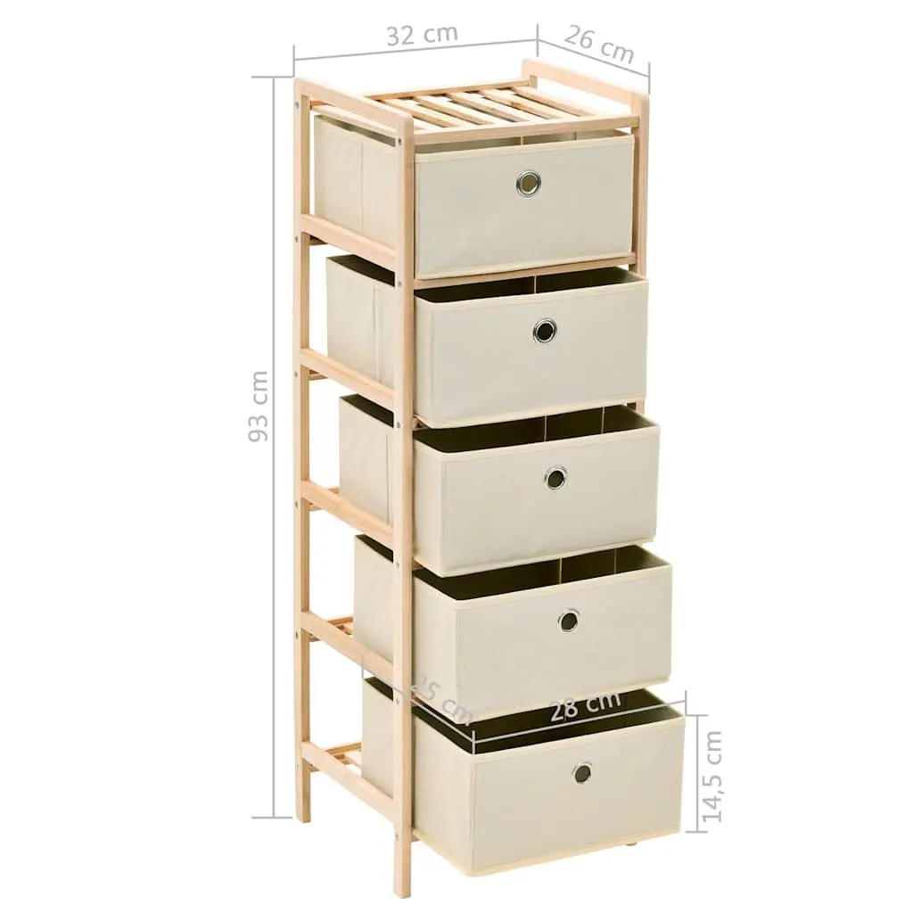 Storage Rack with 5 Fabric Baskets Cedar Wood Home Organizer Beige