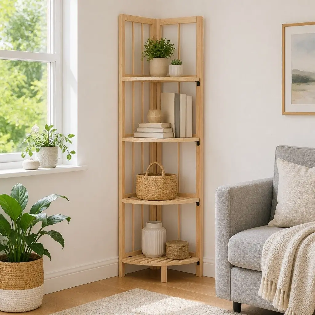 Corner Shelf Wooden Storage Rack