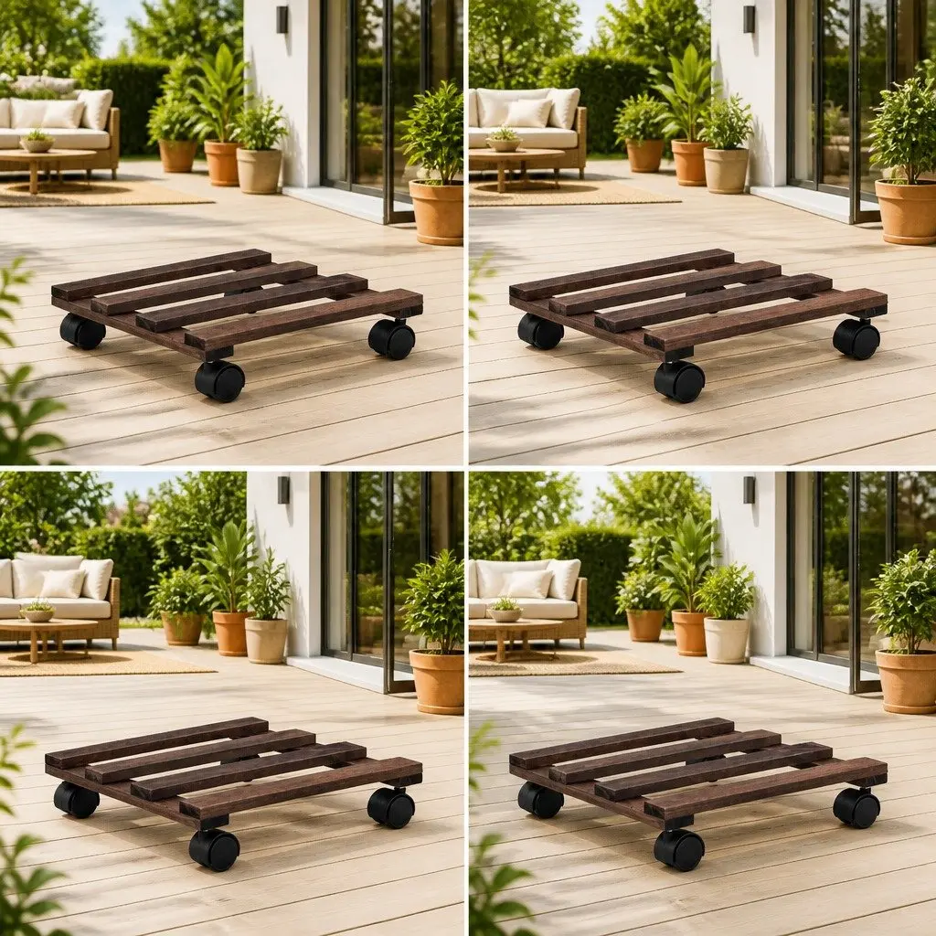 4 Piece Set of Cedar Wood Plant Rollers with Castors
