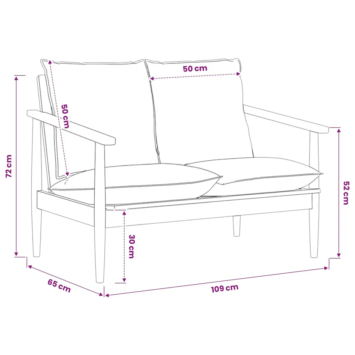 2-Seater Sofa Living Room Solid Acacia Wood Frame Goat Leather Upholstery Brown