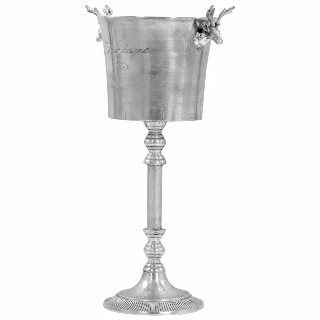 Champagne Cooler Silver Aluminium Beverage Chiller with Deer Handles 39 x 29 x 71 cm