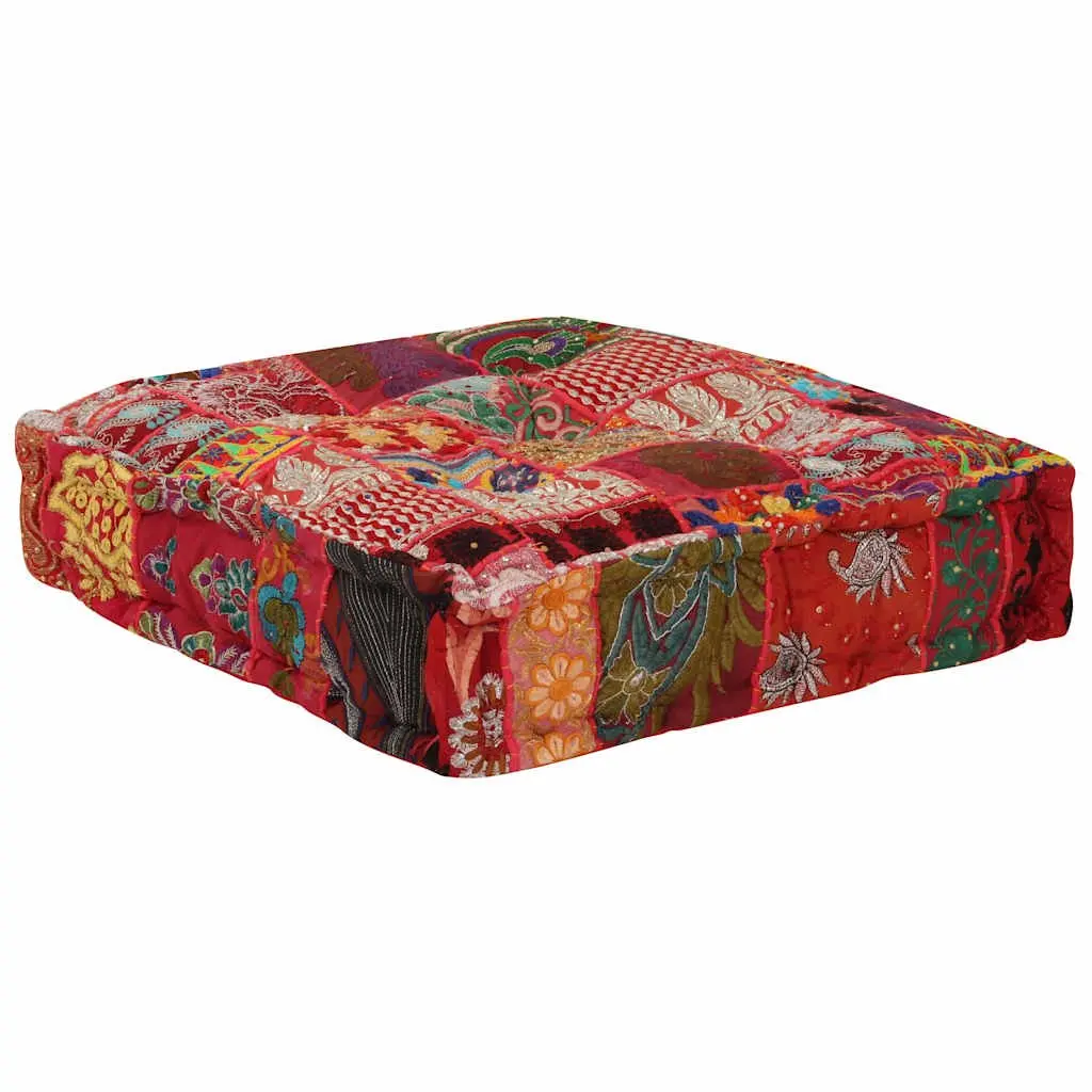 Patchwork Square Pouffe Footstool Handmade Cotton Embroidered Ottoman Hassock