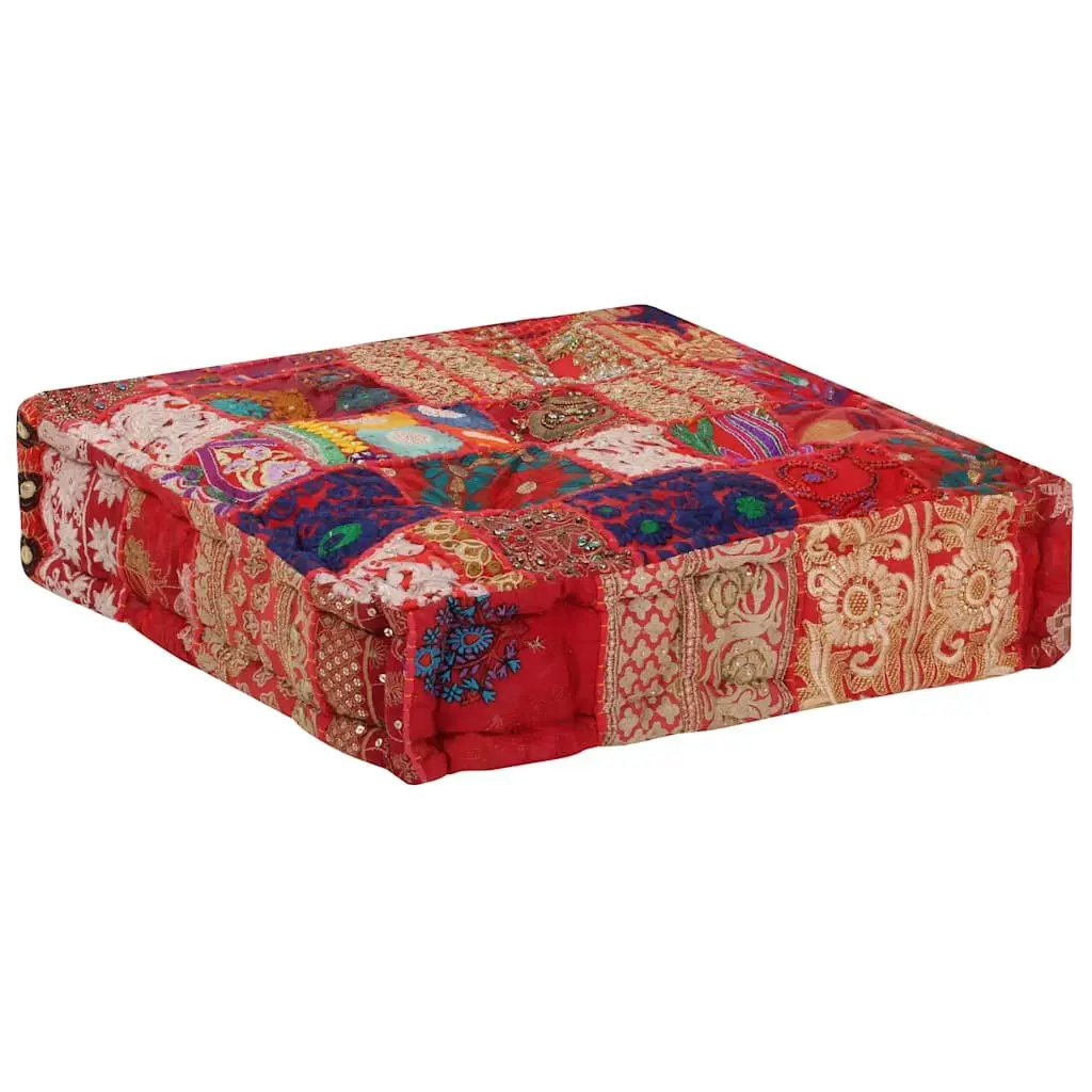 Patchwork Square Pouffe Footstool Handmade Cotton Embroidered Ottoman Hassock
