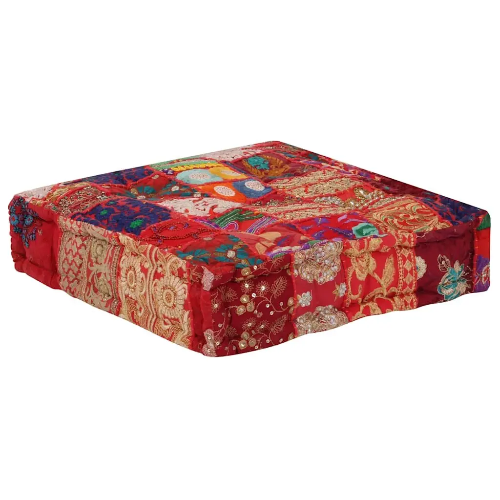 Patchwork Square Pouffe Footstool Handmade Cotton Embroidered Ottoman Hassock