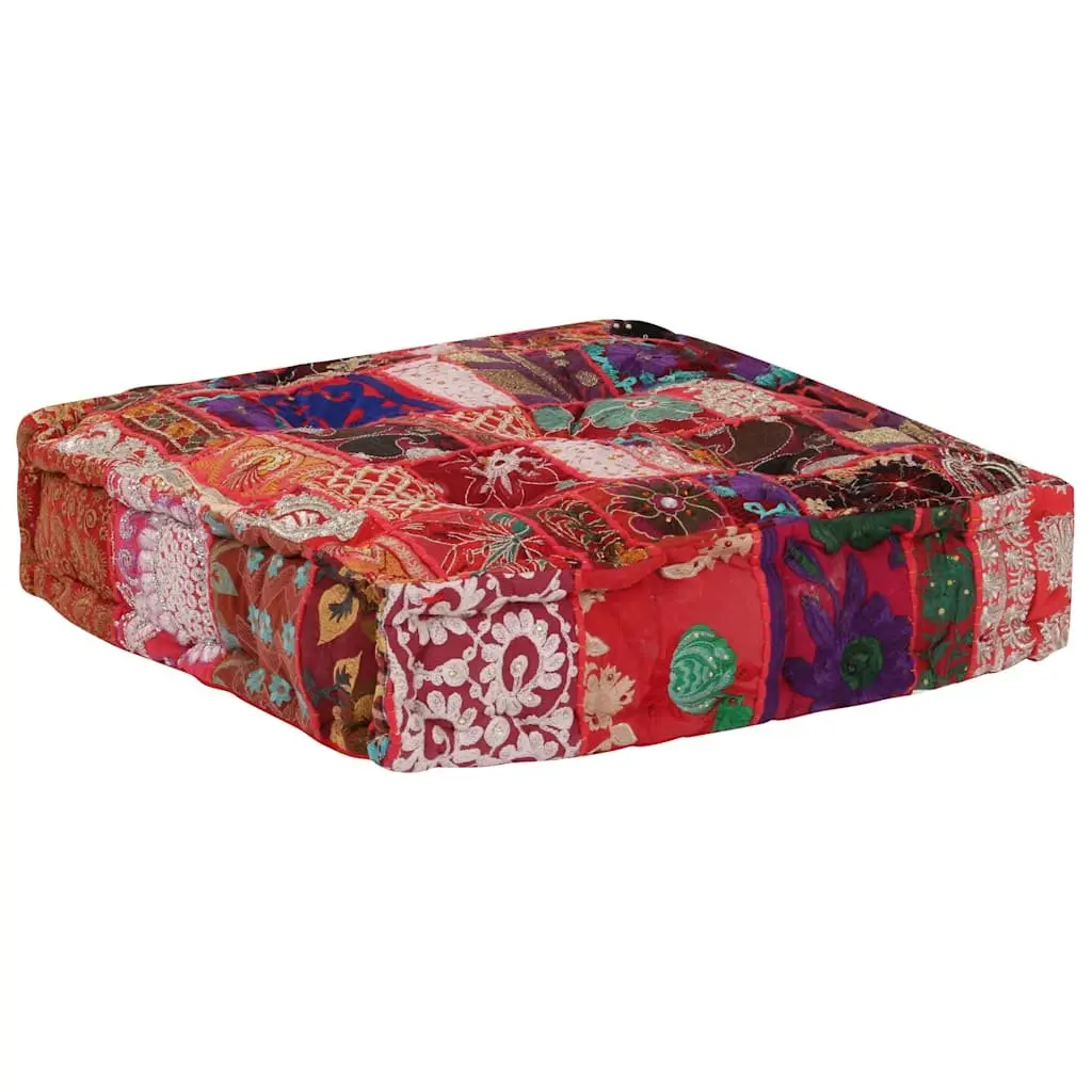 Patchwork Square Pouffe Footstool Handmade Cotton Embroidered Ottoman Hassock
