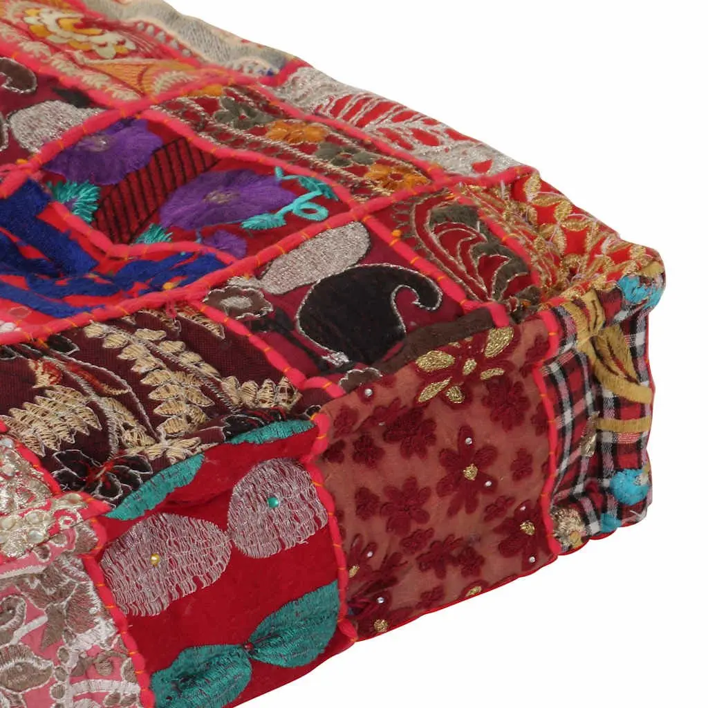 Patchwork Square Pouffe Footstool Handmade Cotton Embroidered Ottoman Hassock