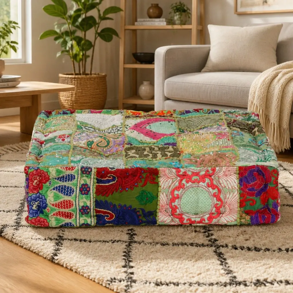Handmade Square Patchwork Pouffe