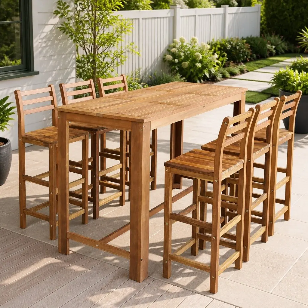 7-Piece Rustic Bar Table and Chair Set