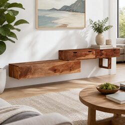 TV Cabinet Solid Wood Acacia Brown Sideboard Storage 2 Drawers Living Room