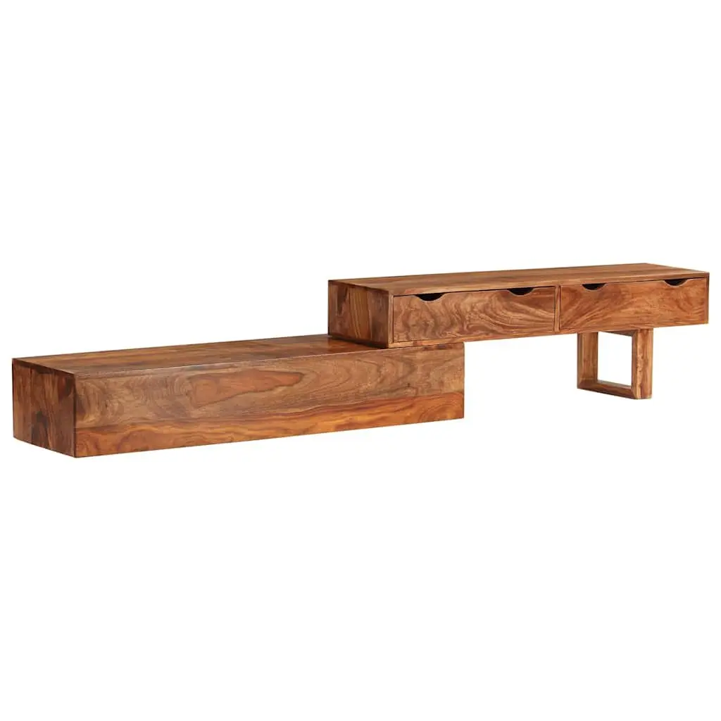 TV Cabinet Living Room Solid Wood Acacia Brown 200 x 30 x 35 cm 2 Drawers