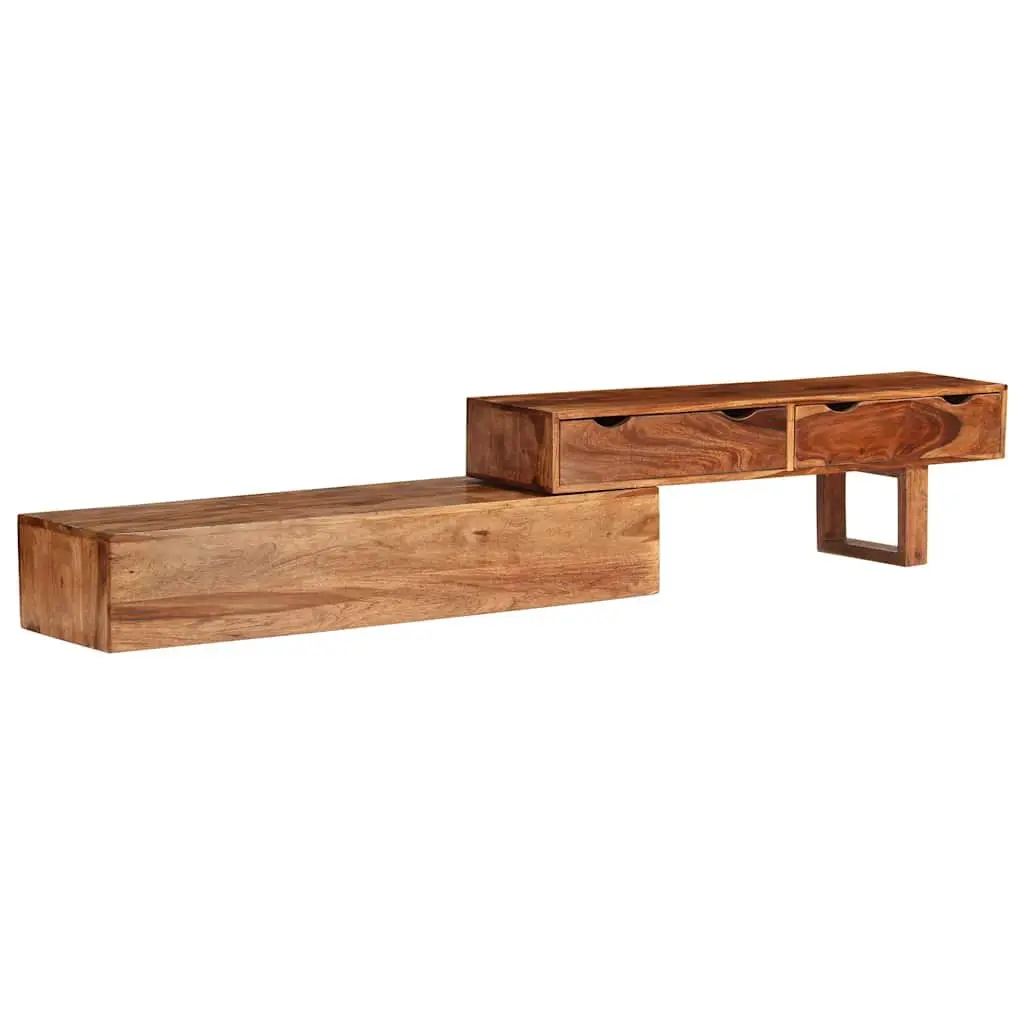 TV Cabinet Living Room Solid Wood Acacia Brown 200 x 30 x 35 cm 2 Drawers