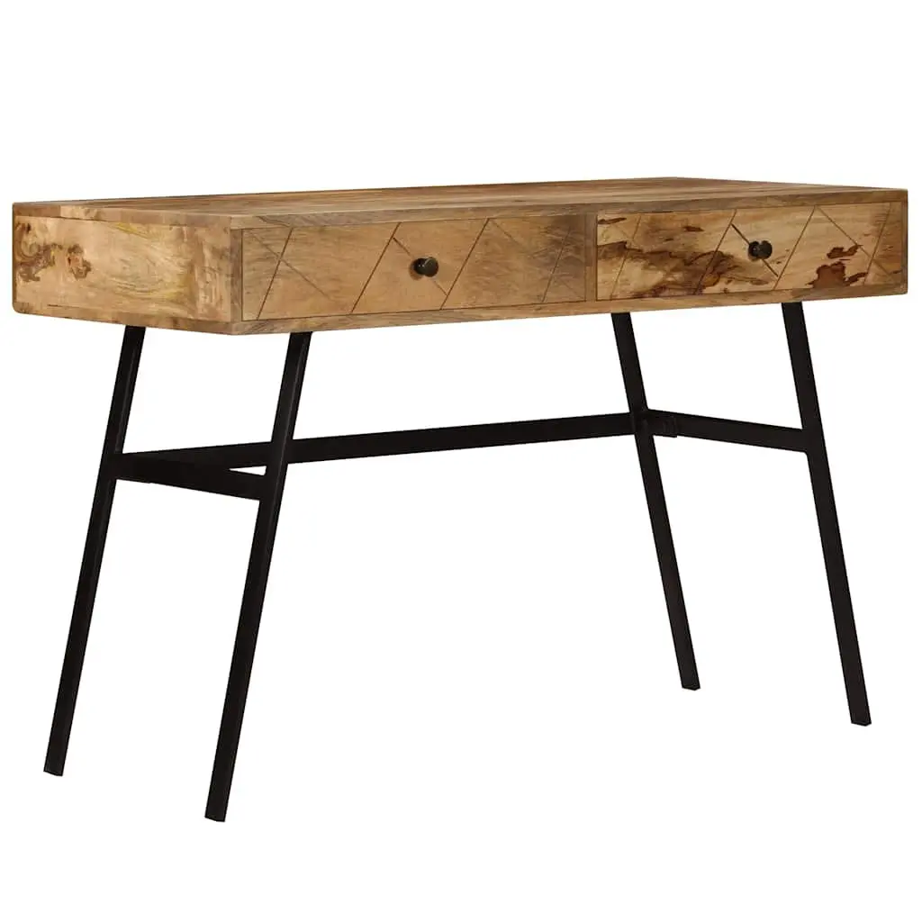 Writing Desk for Office or Living Room 110 x 50 x 76 cm Solid Mango Wood with 2 Drawers Industrial Steel Legs