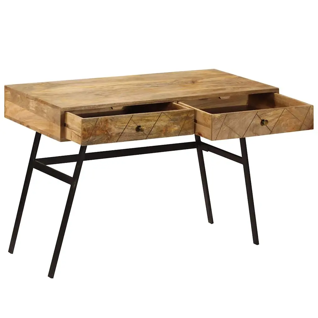 Writing Desk for Office or Living Room 110 x 50 x 76 cm Solid Mango Wood with 2 Drawers Industrial Steel Legs