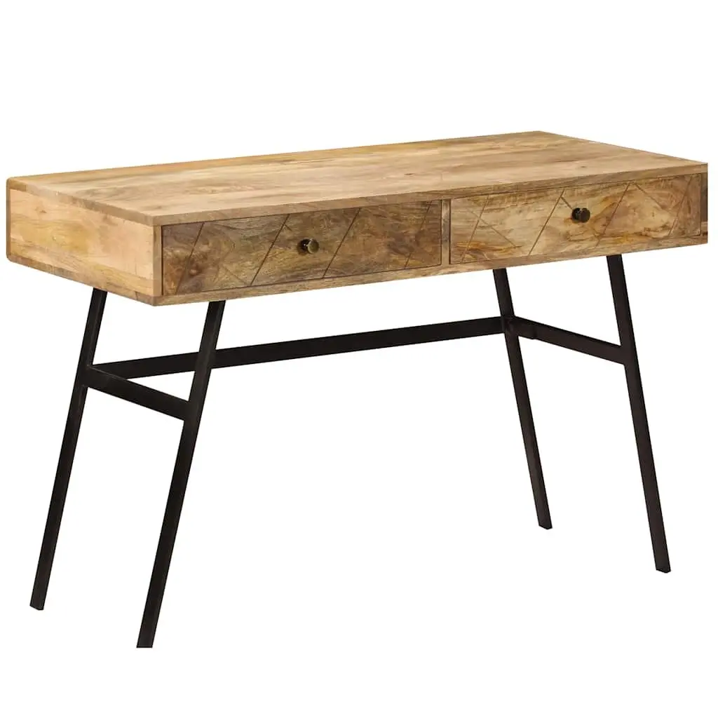 Writing Desk for Office or Living Room 110 x 50 x 76 cm Solid Mango Wood with 2 Drawers Industrial Steel Legs