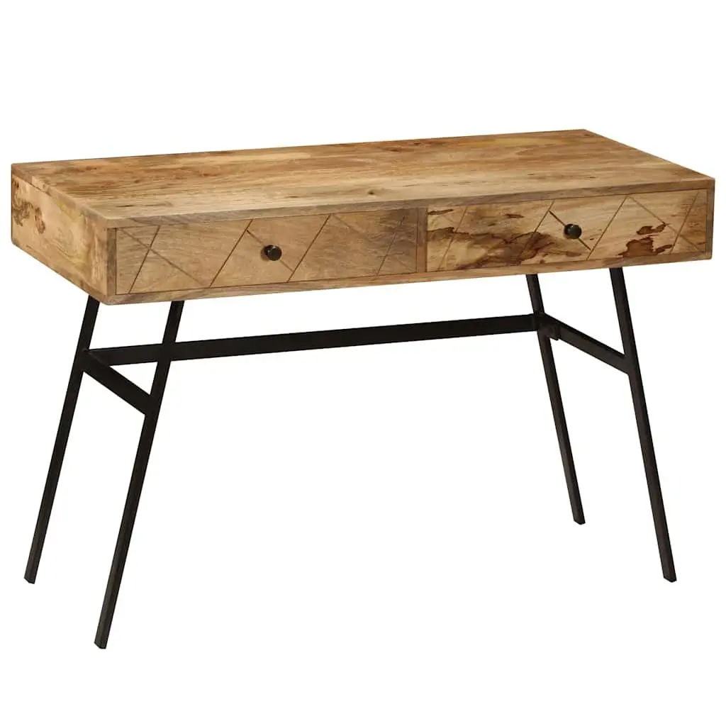 Writing Desk for Office or Living Room 110 x 50 x 76 cm Solid Mango Wood with 2 Drawers Industrial Steel Legs