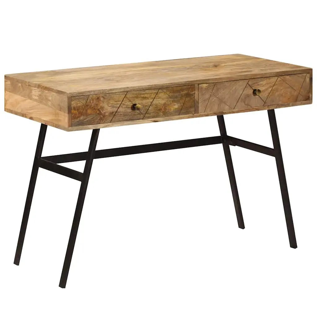 Writing Desk for Office or Living Room 110 x 50 x 76 cm Solid Mango Wood with 2 Drawers Industrial Steel Legs