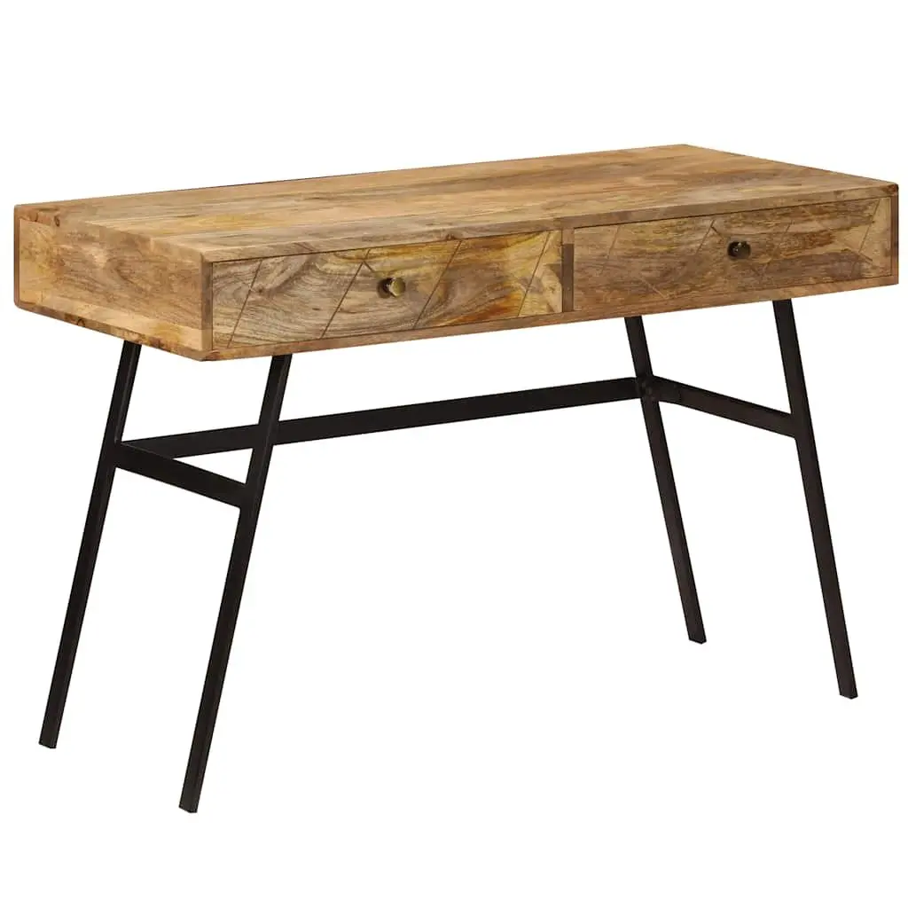 Writing Desk for Office or Living Room 110 x 50 x 76 cm Solid Mango Wood with 2 Drawers Industrial Steel Legs