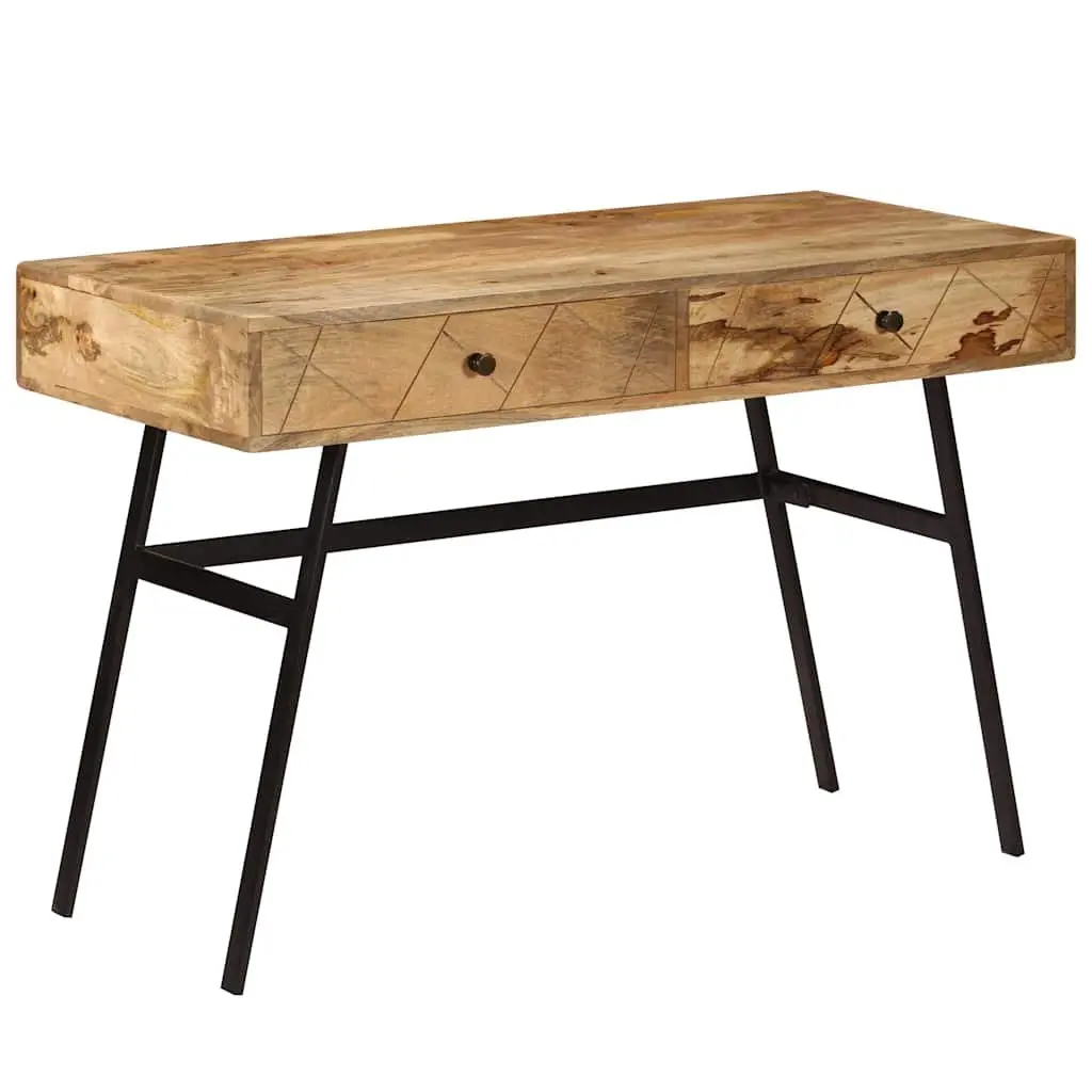 Writing Desk for Office or Living Room 110 x 50 x 76 cm Solid Mango Wood with 2 Drawers Industrial Steel Legs