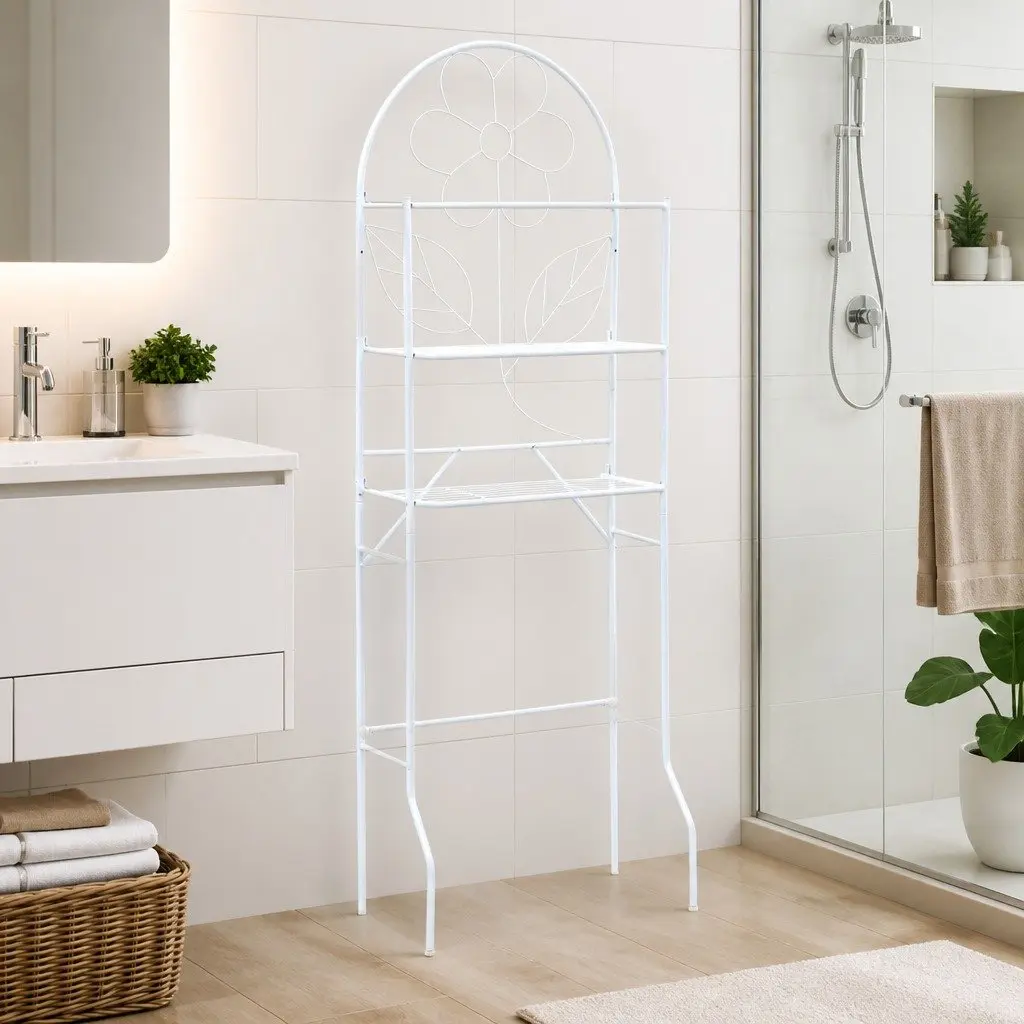 Toilet Rack White Bathroom Storage Organizer Towel Holder Over Tank Stand