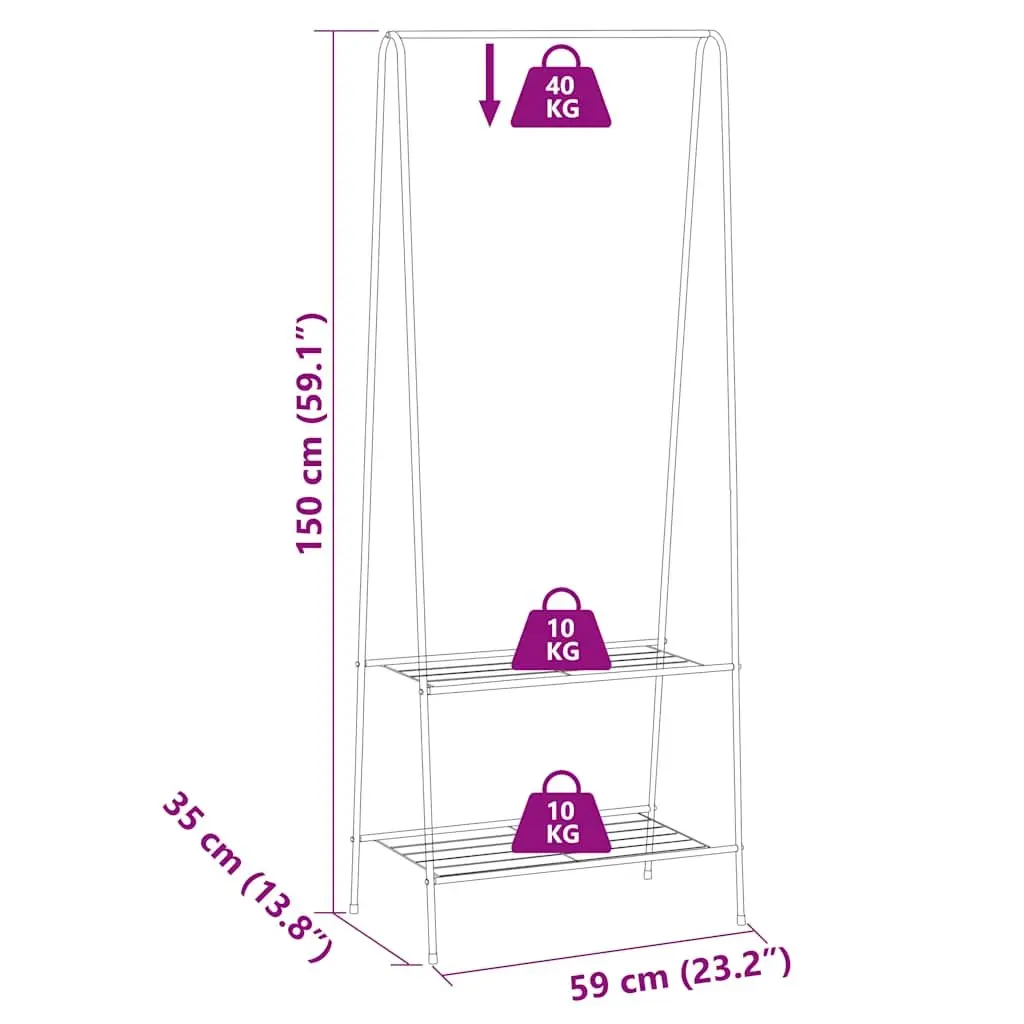 Black Steel Clothes Rack with Shelves