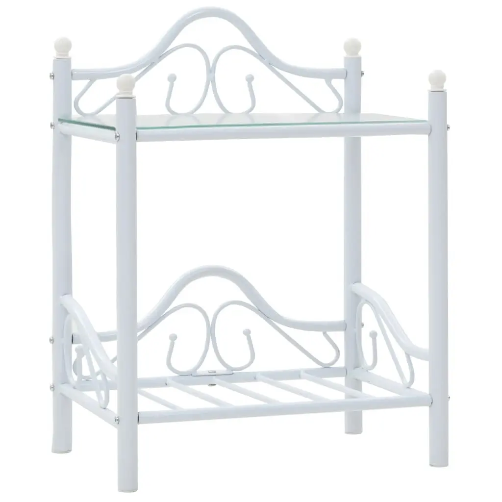 Bedside Tables 2 pcs White Steel Tempered Glass Nightstand Set 45x30.5x60 cm