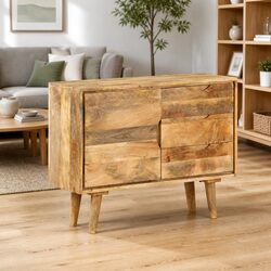 Solid Mango Wood Sideboard: 90x30x69cm
