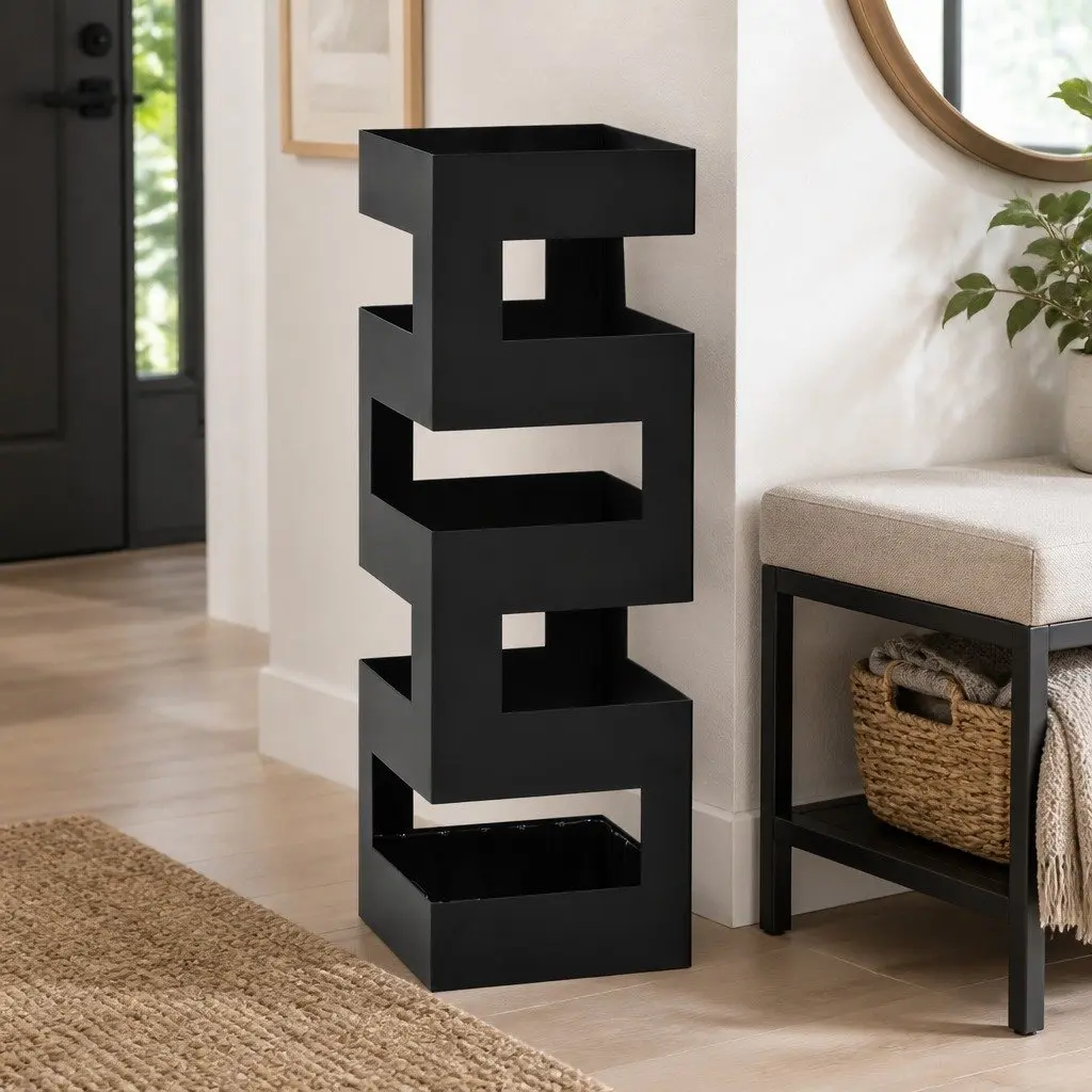 Umbrella Stand Modern Black Steel Holder for Home Use