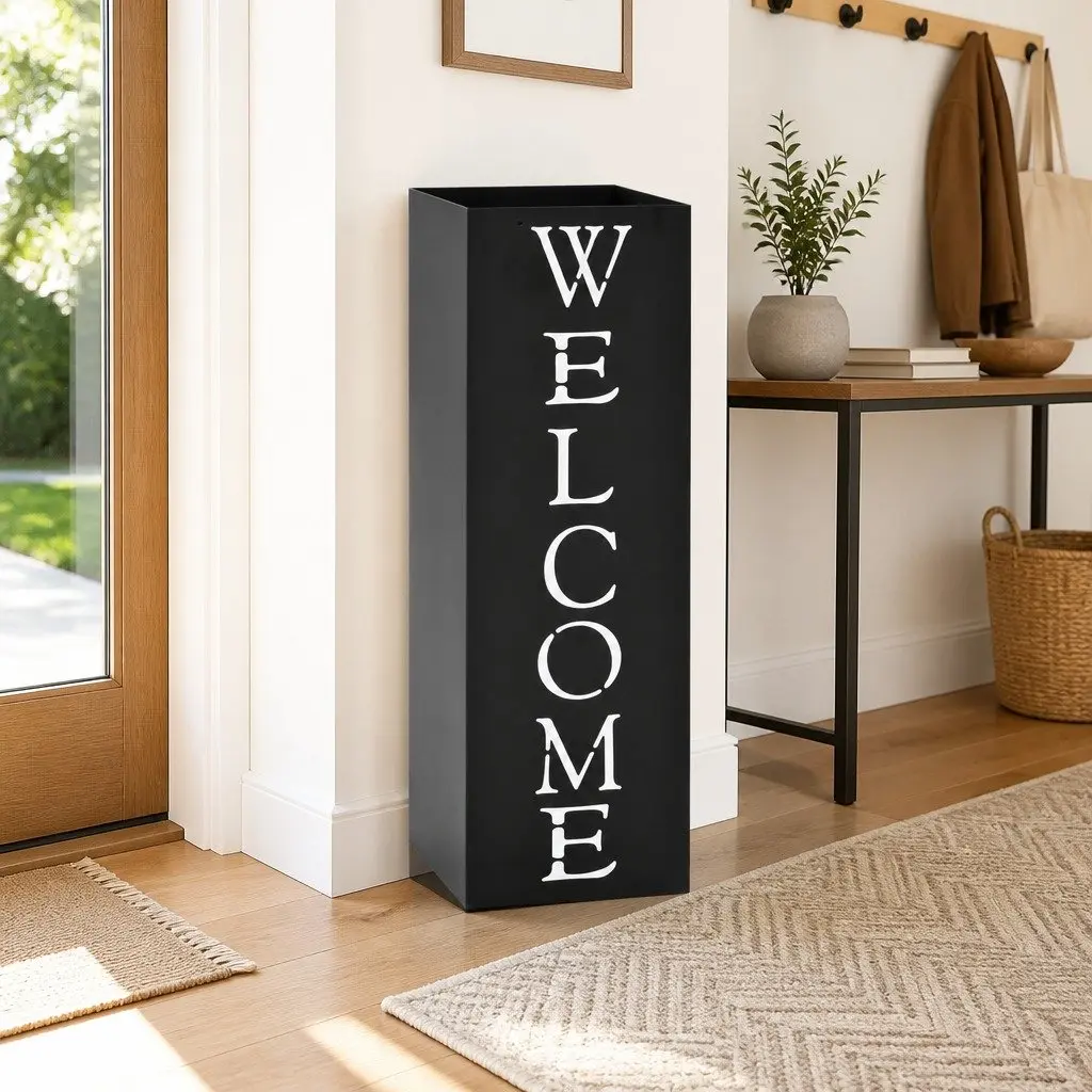 Umbrella Stand Black Steel Modern Entryway Storage Holder