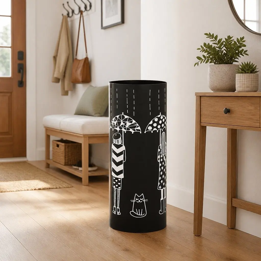 Umbrella Stand Black Modern Steel for Home Entryway Size