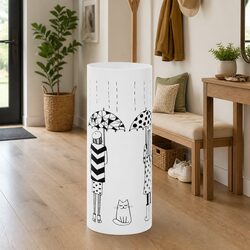 White Steel Umbrella Stand with Removable Drip Tray