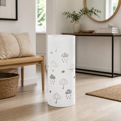 White Steel Umbrella Holder with Removable Drip Tray