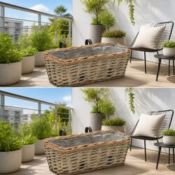 Wicker Balcony Planters: 40cm with PE Lining, Set of 2