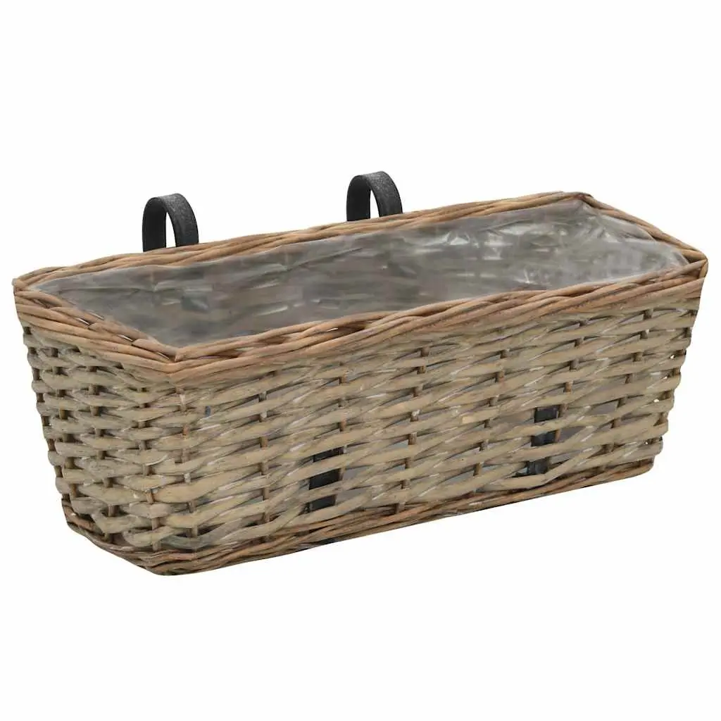 Wicker Balcony Planter Set 2 Pieces 40cm Rattan Garden Hanging Pot with PE Lining