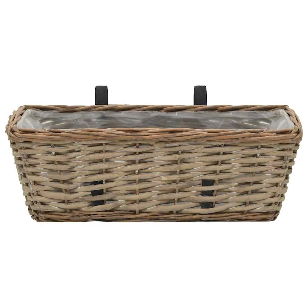Wicker Balcony Planter Set 2 Pieces 40cm Rattan Garden Hanging Pot with PE Lining
